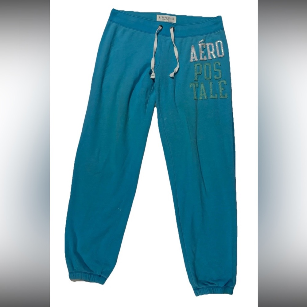 Aeropostale Y2K Trendy Spellout Logo Joggers Woman’s SZ.L Cropped Teal  Trendy